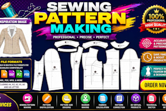 make digital clothing sewing patterns, pattern grading for any dress garments