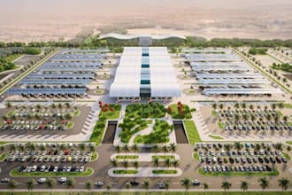 render 3d modern bus station, bus terminal,electric charging station,fuel canopy