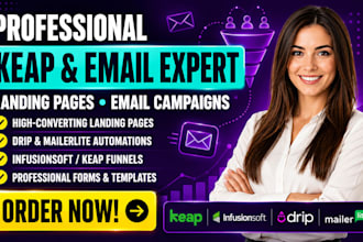 design keap landing page, drip, mailerlite, infusionsoft email campaign and form