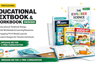 design educational textbook, activity book, workbook, learning material