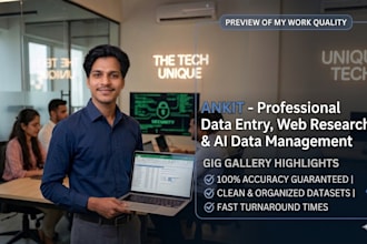 do professional data entry, web research, and ai data management