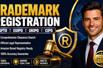 represent you at the euipo uspto ukipo and cipo for trademark registration