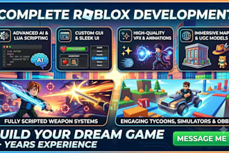 create roblox game system, ai, scripting, gui, vfx, with weapon system