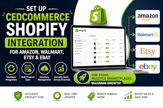 set up cedcommerce shopify integration for amazon, walmart, etsy and ebay