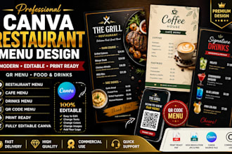 design editable canva restaurant menu, food menu, digital menu, cafe menu