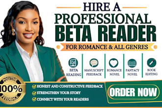 beta read your romance book or novel with honest feedback and critique