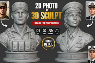 sculpt realistic 2d photo to 3d model 3d bust likeness 3d head model stl prints