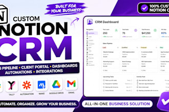 build notion crm, sales pipeline client portal dashboard, slack tally automation