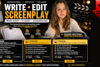 write script, edit movie script, screenplay, screenwriting, tv series