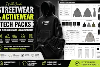 create streetwear and activewear tech packs for clothing brands and manufacture