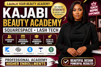 design kajabi beauty academy squarespace lash tech community booking setup