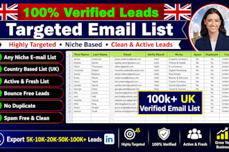 do niche targeted verified email list, b2b, bulk email list for email marketing