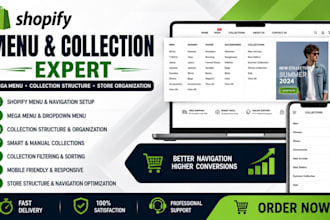 create, fix shopify menu navigation mega menu collection structure organization