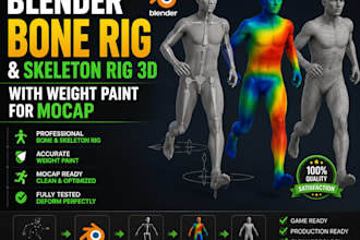do blender bone rig and skeleton rig 3d with weight paint for mocap