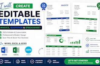 create editable invoice, quotation and spreadsheet template in word, excel, xero