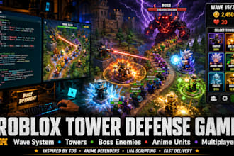 build a roblox tower defense game with waves, towers and lua scripting