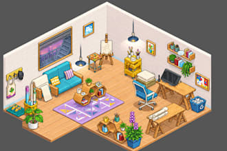 isometric pixel game art  props tileset pixel game asset background environment