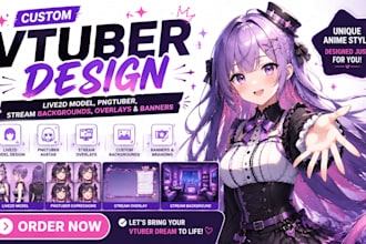 design custom  live2d model, pngtuber, stream backgrounds, overlays and banners
