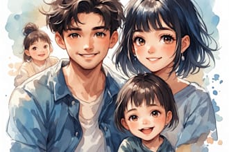custom watercolor family portrait from photo