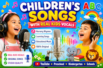 compose children song, kids learning song nursery rhyme with real children vocal
