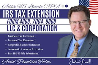 e file extension forms 4868, 7004, 8868 for personal, corporation tax and llc