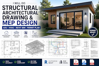 structural architectural drawing and mep design adu, havc revit bim permit plan