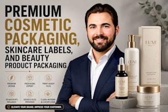design premium cosmetic packaging, skincare labels, and beauty product packaging