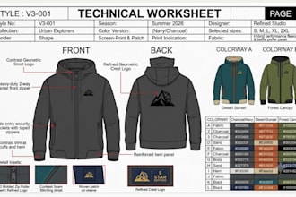 create hoodie tech pack streetwear clothing tech pack for manufacturing