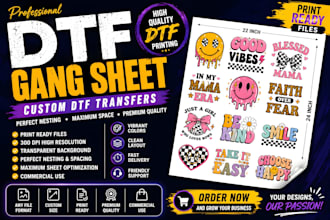 create print ready custom dtf gang sheet for dtf transfers