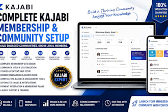 setup kajabi membership, community, coaching portal and online course website
