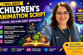 write a captivating children animation script, cartoon, or kids story script