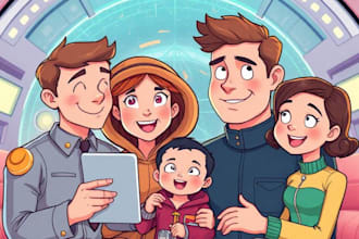 custom your family in a futurism portrait cartoon style