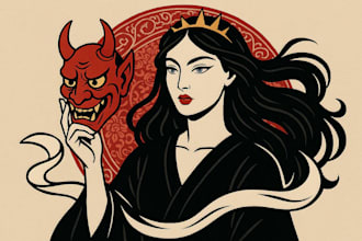 make unique geisha and mask logo with unlimited revisions