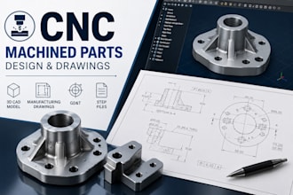 design cnc machined parts, industrial design, 3d cad with manufacturing drawings