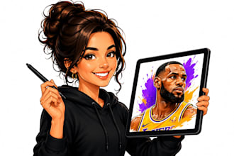 draw sports bighead, basketball caricature, or realistic cartoon vector portrait