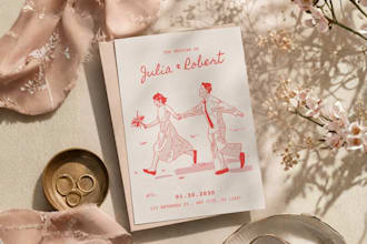 draw a custom couple illustration for ur wedding invitation