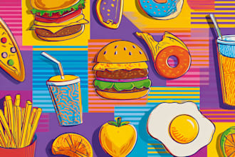 make colorful pop art food poster for restaurant cafe