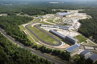 design realistic 3d motorsport park, racing circuit and track facilities