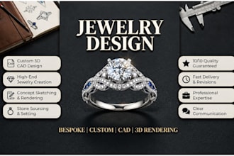 create jewelry design, jewelry cad design, 3d jewelry design and rendering