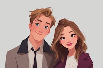 draw a cute princess style couple illustration
