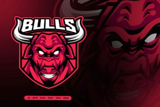unique bull and buffalo logo with strong animal mascot style
