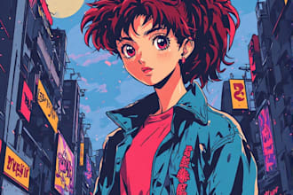 create retro city pop 90s 80s anime illustration