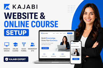setup kajabi online course, design kajabi website, landing sales