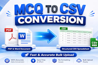 convert mcq data from PDF, word or image to CSV for udemy, blackboard, lms