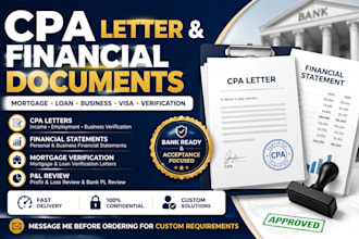 cpa letter and financial statement, CPA audit, mortgage letter, bank pl review