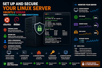 set up and secure your linux server  with firewall ssh and monitoring