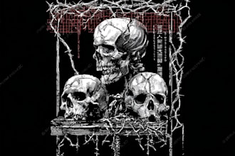 draw dark art, illustration, horror, skull, t shirt metal