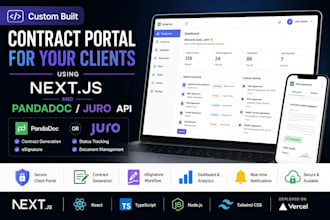 build contract portal for clients using next js, pandadoc, juro, api technical