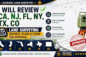 review ca, nj, fl, ny, tx, co land surveying report plans stamp for approval
