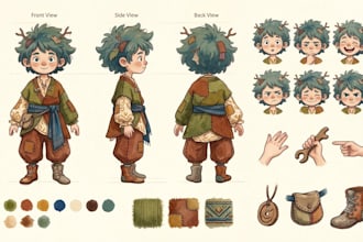 design childrens book character turnaround and expression sheets